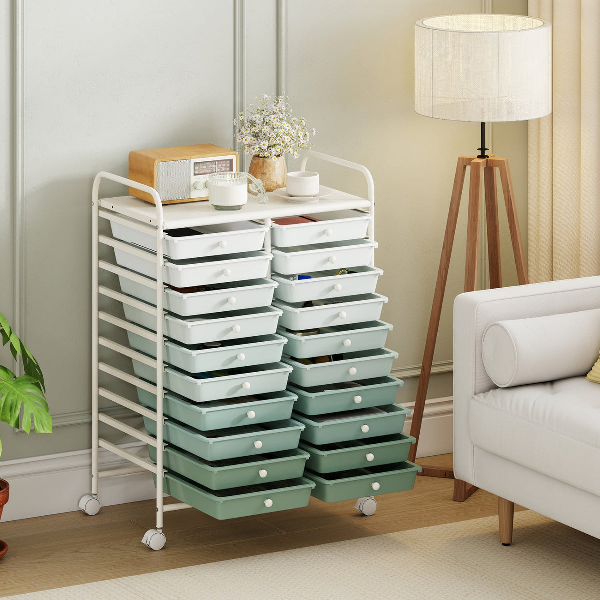 20 Drawers Storage Rolling Cart Studio Organizer-Black