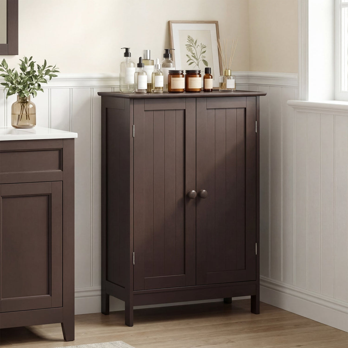 Bathroom Floor Storage Double Door Cupboard Cabinet