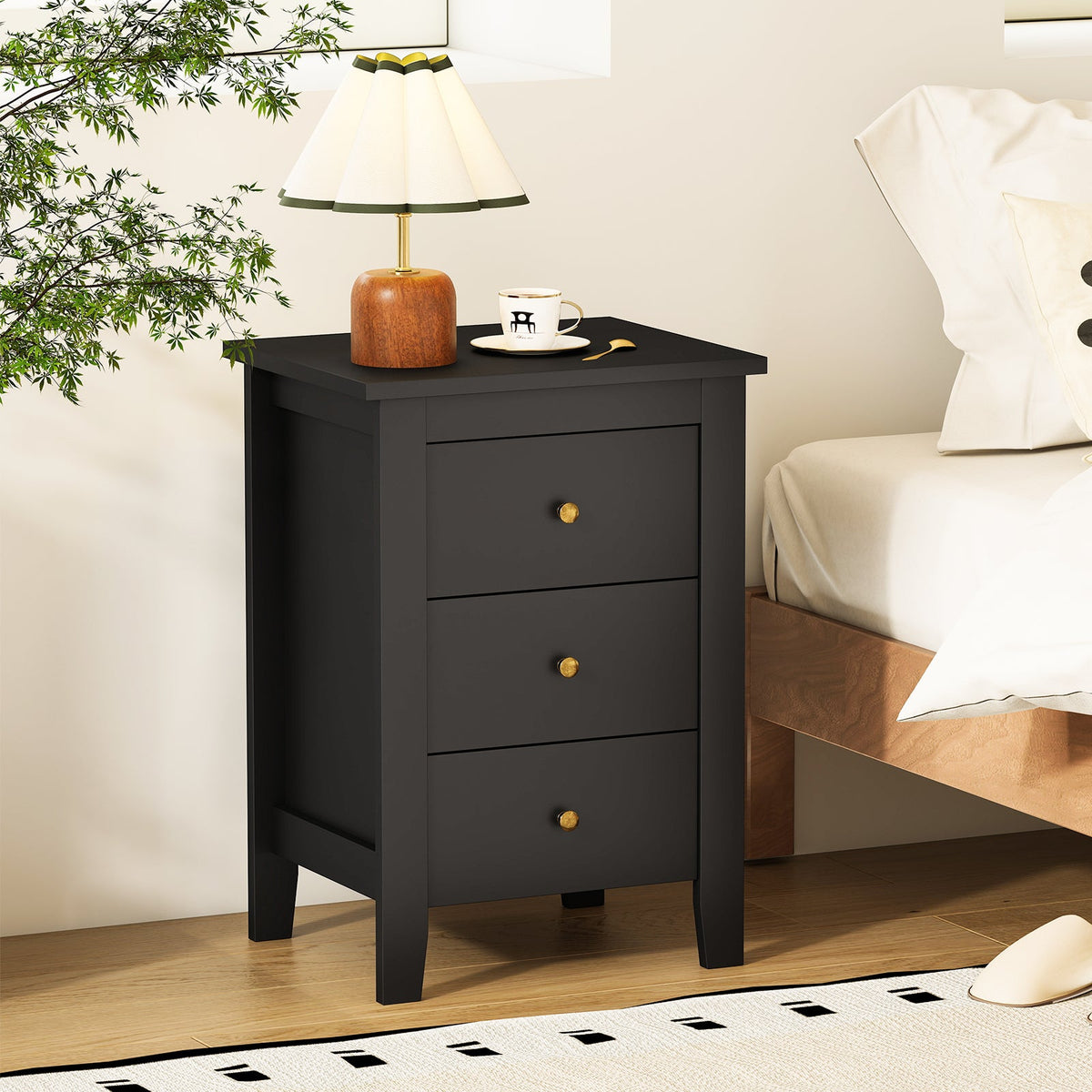 Nightstand End Beside Table Drawers Modern Storage Bedroom Furniture