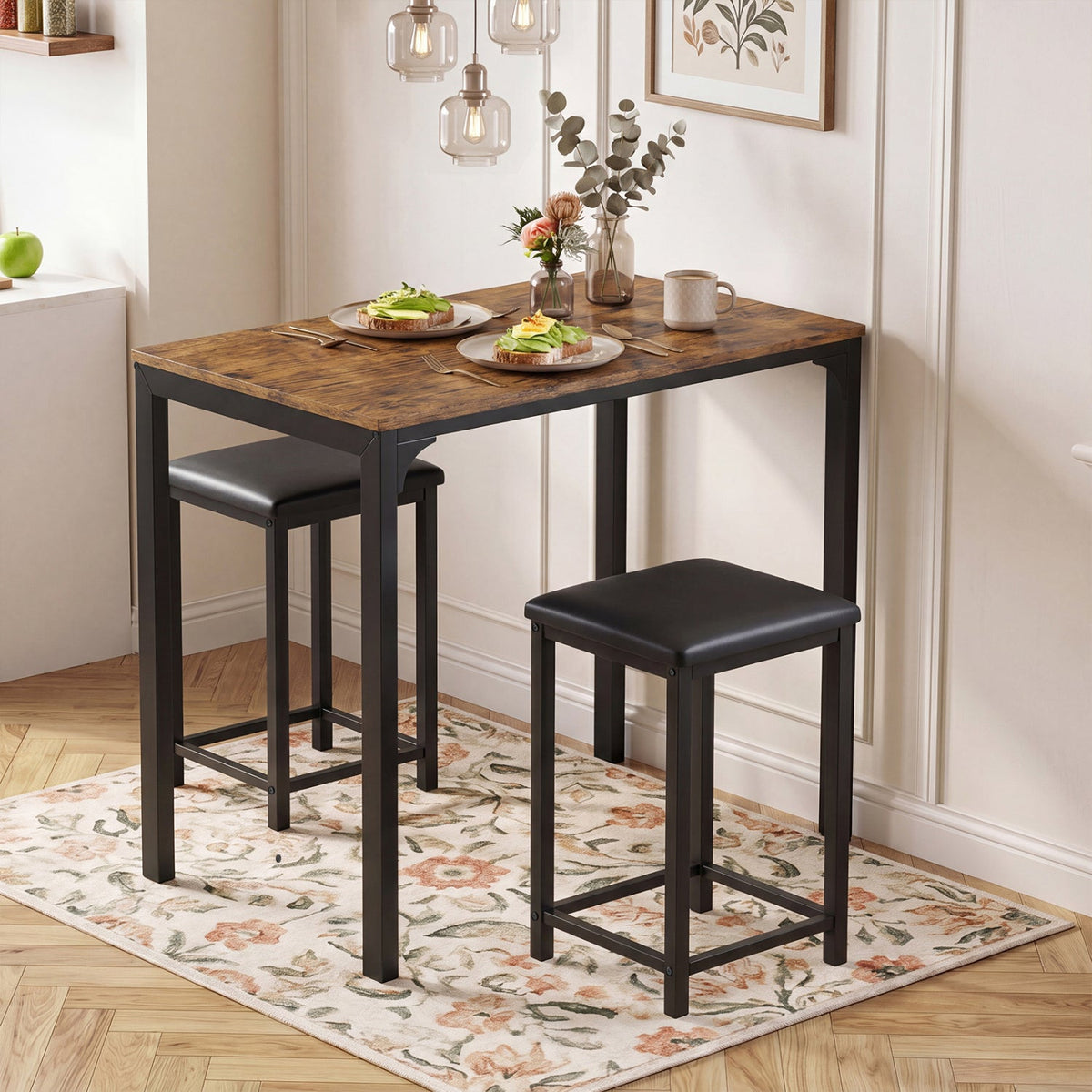 3 Piece Counter Height Dining Set Faux Marble Table