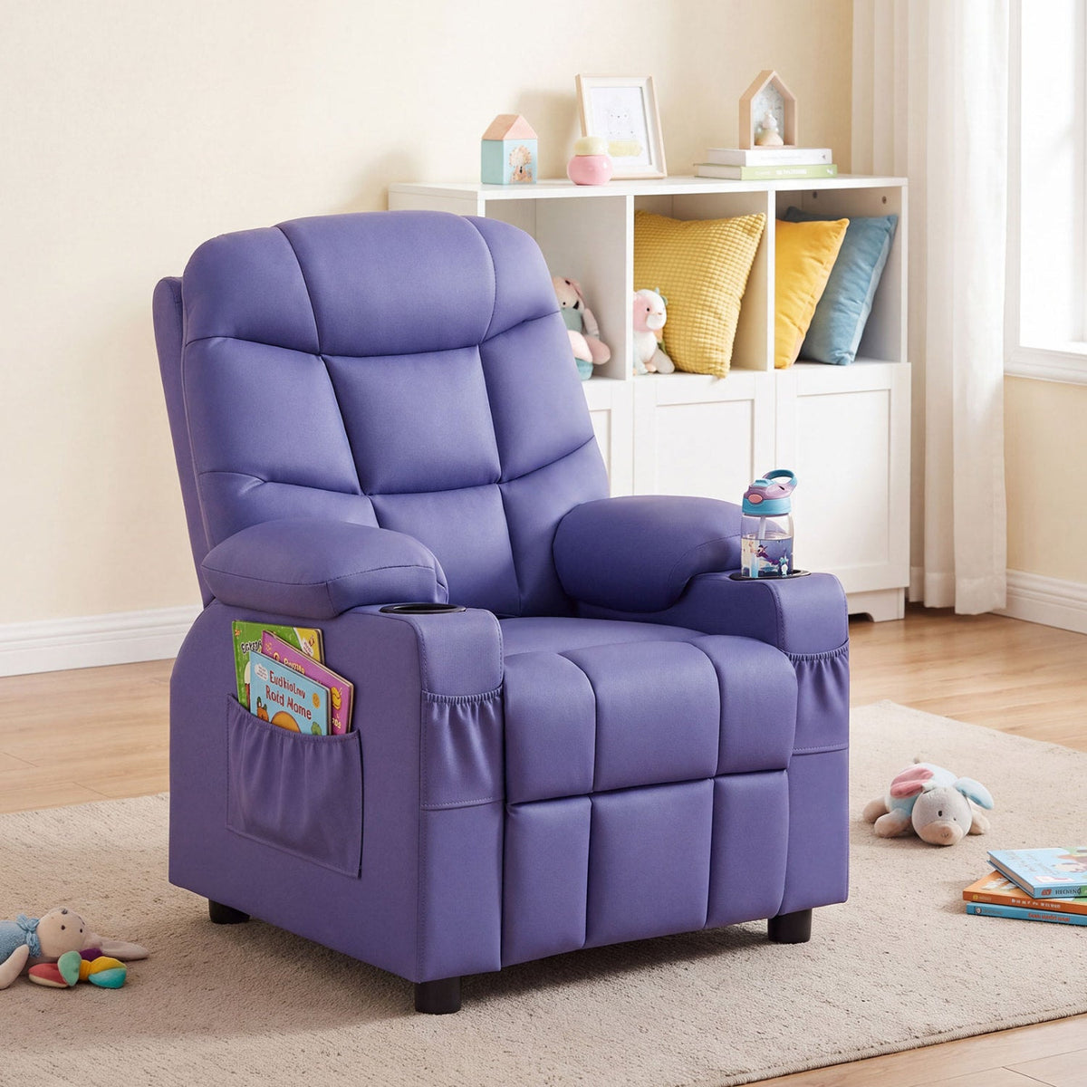 Sillón reclinable infantil con portavasos y reposapiés