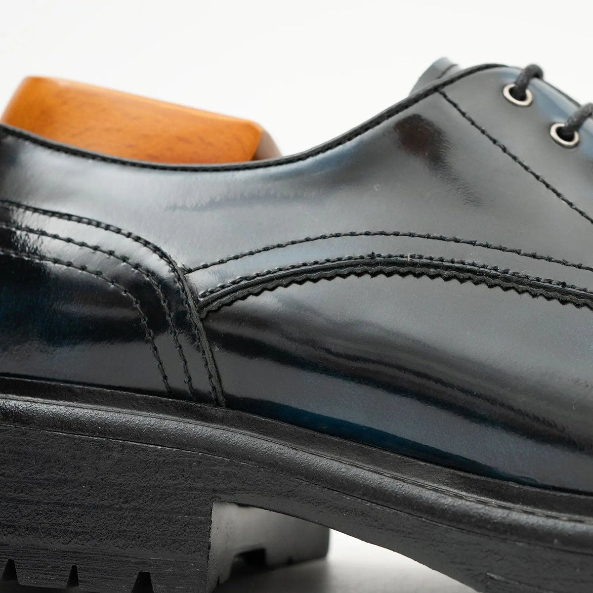 Blue Plain-Toe Cow Leather Derby Shoes