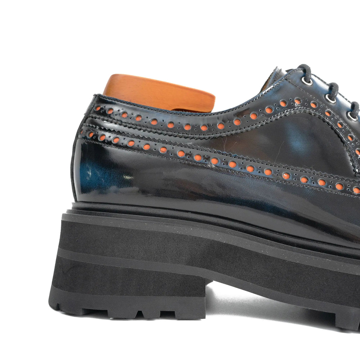 Blue-Black Wingtip Calf Leather Derby Shoes