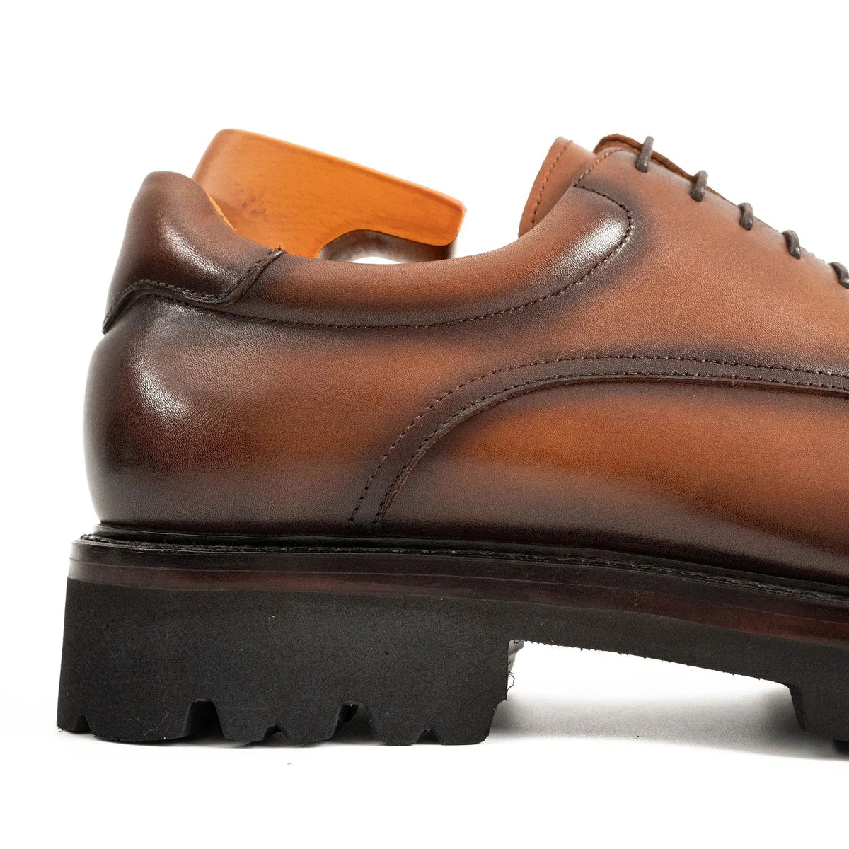 Brown Plain-Toe Calf Leather Derby Shoes