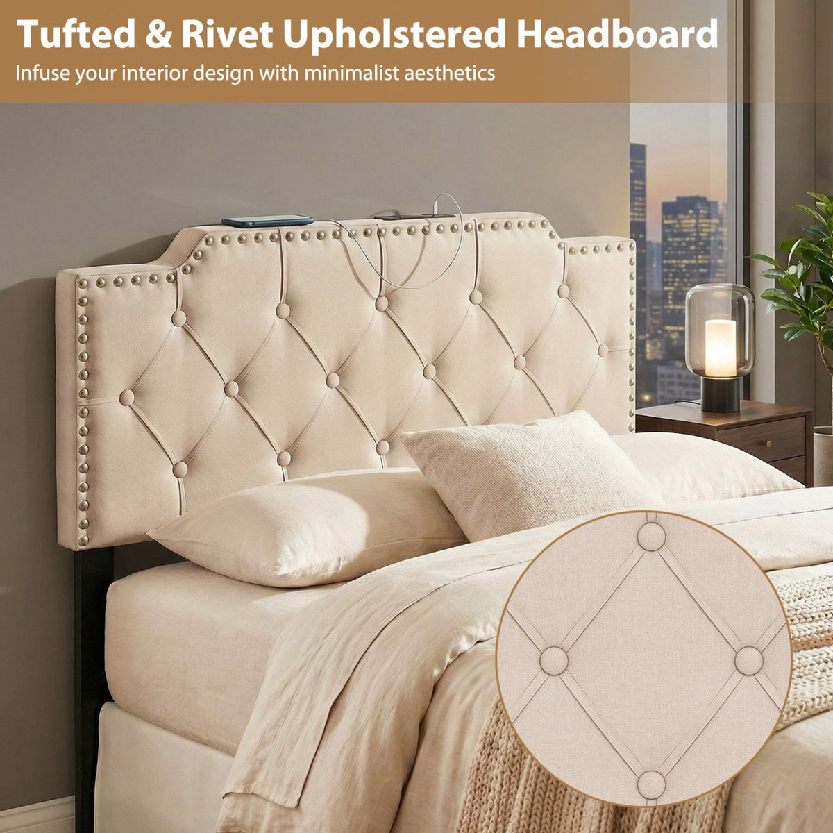 Headboard for Queen and Full Size Bed Rivet Tufted Upholstered Head Board