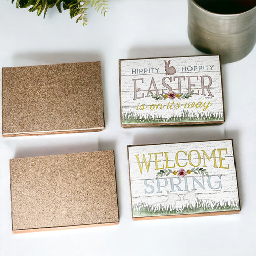 Easter Spring Floral Block Signs Set - Watercolor Bunny and Hippity Hoppity