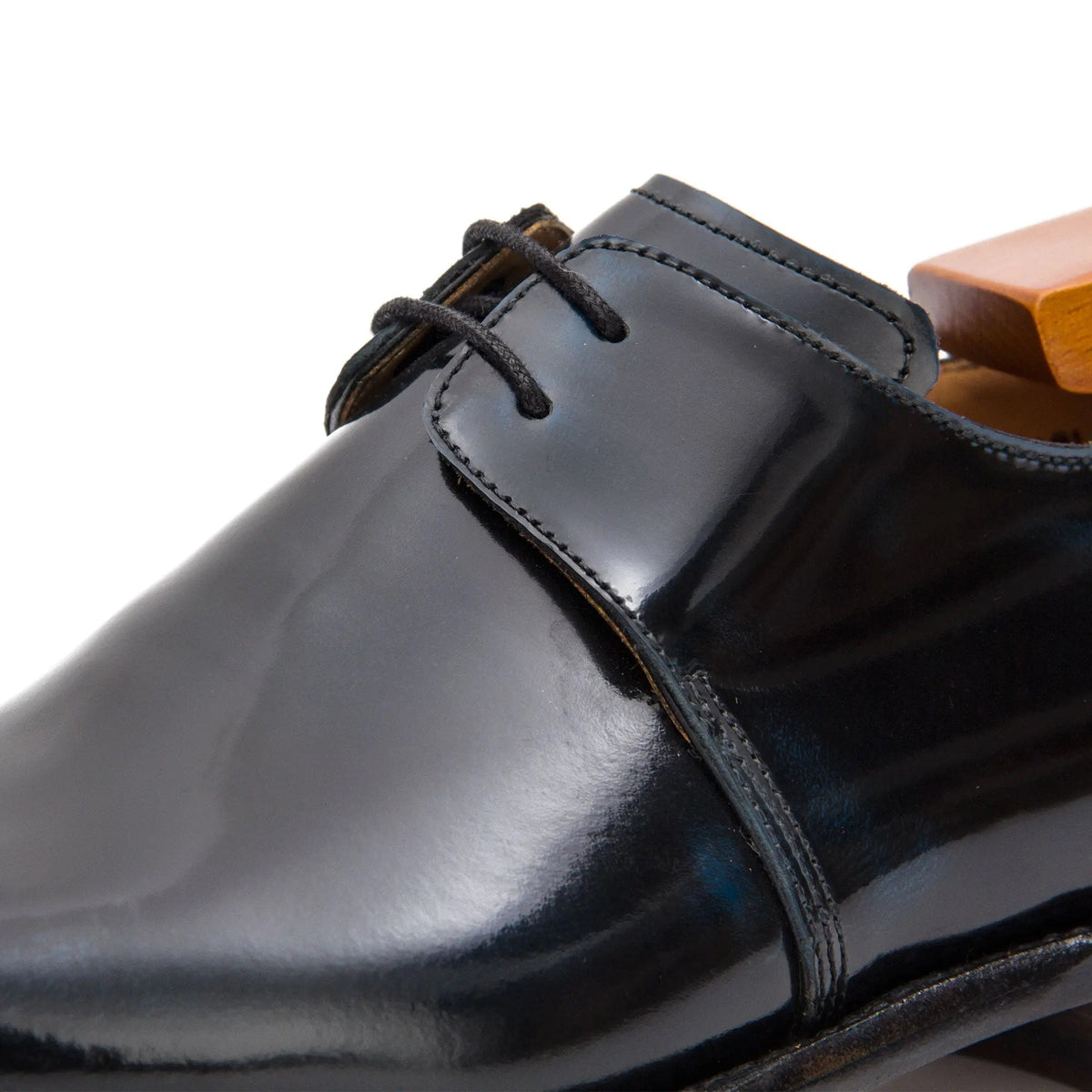 Blue-Black Plain-Toe Cow Leather Derby Shoes