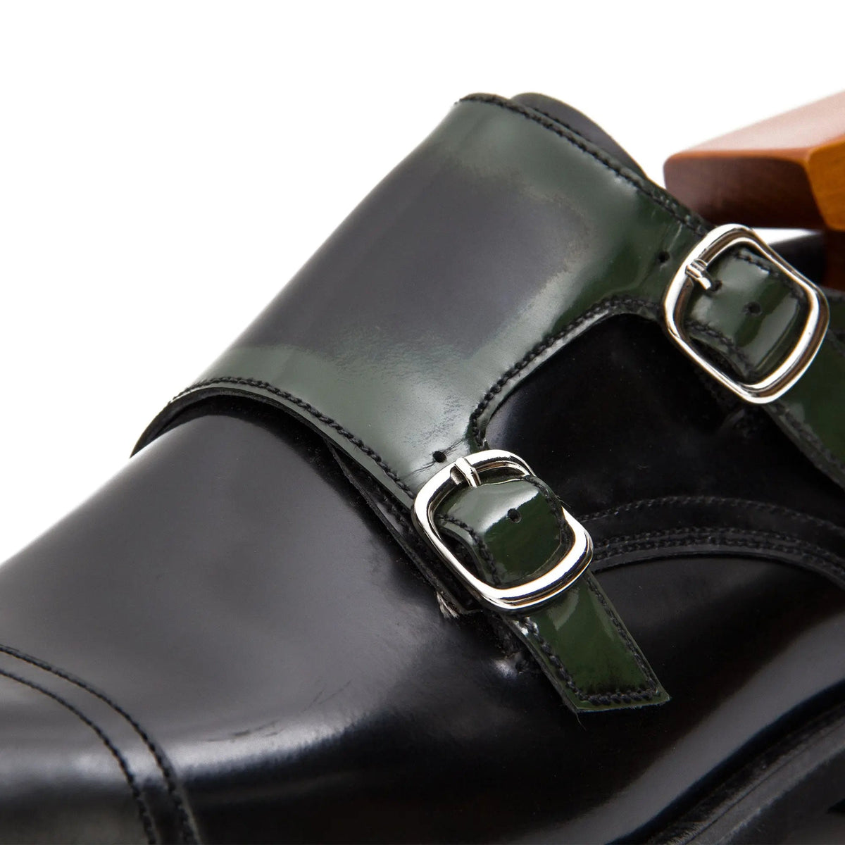 Green Cap-Toe Calf Leather Monk Shoes
