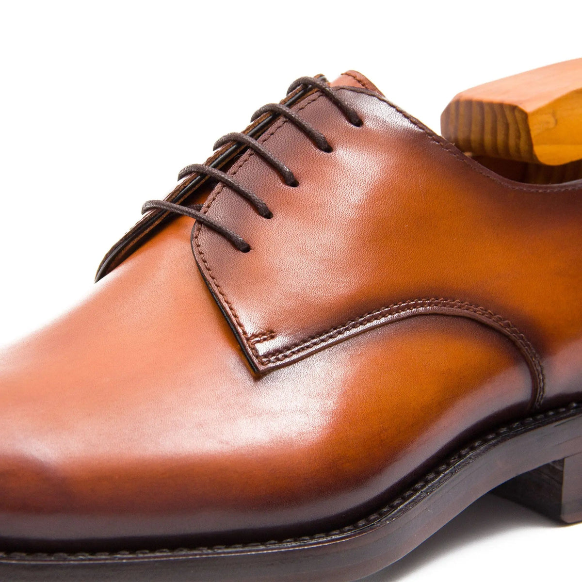 Orange-Brown Square-Toe Calf Leather Derby Shoes