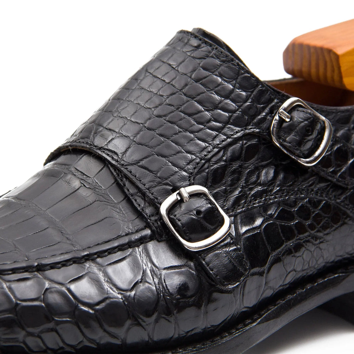 Black Crocodile Leather Monk Shoes