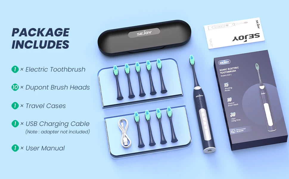 Sonic Electric Toothbrush with 10 Microfiber Brush Heads