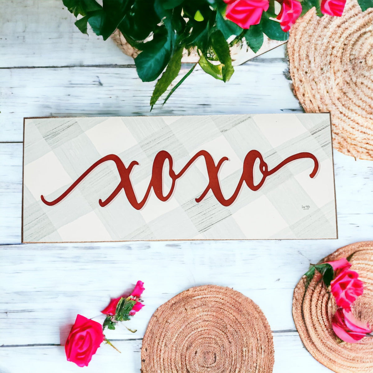 Handmade Thick Wood XOXO Sign Tabletop Shelf Mantel Valentines Decor Red Accent Rustic Home