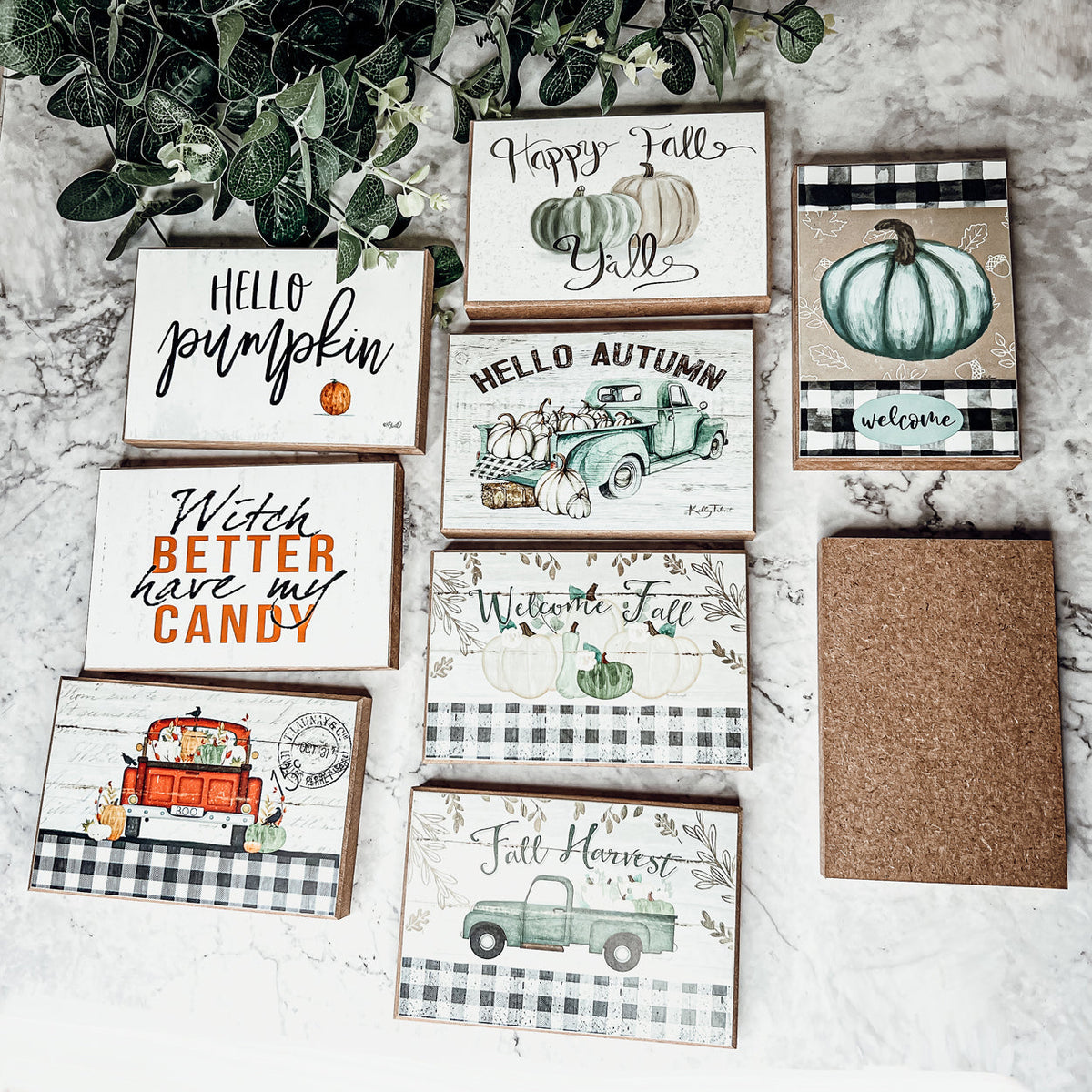 Teal Pumpkin Welcome Sign 6x4x1 Handmade Wood Halloween Gingham Accent