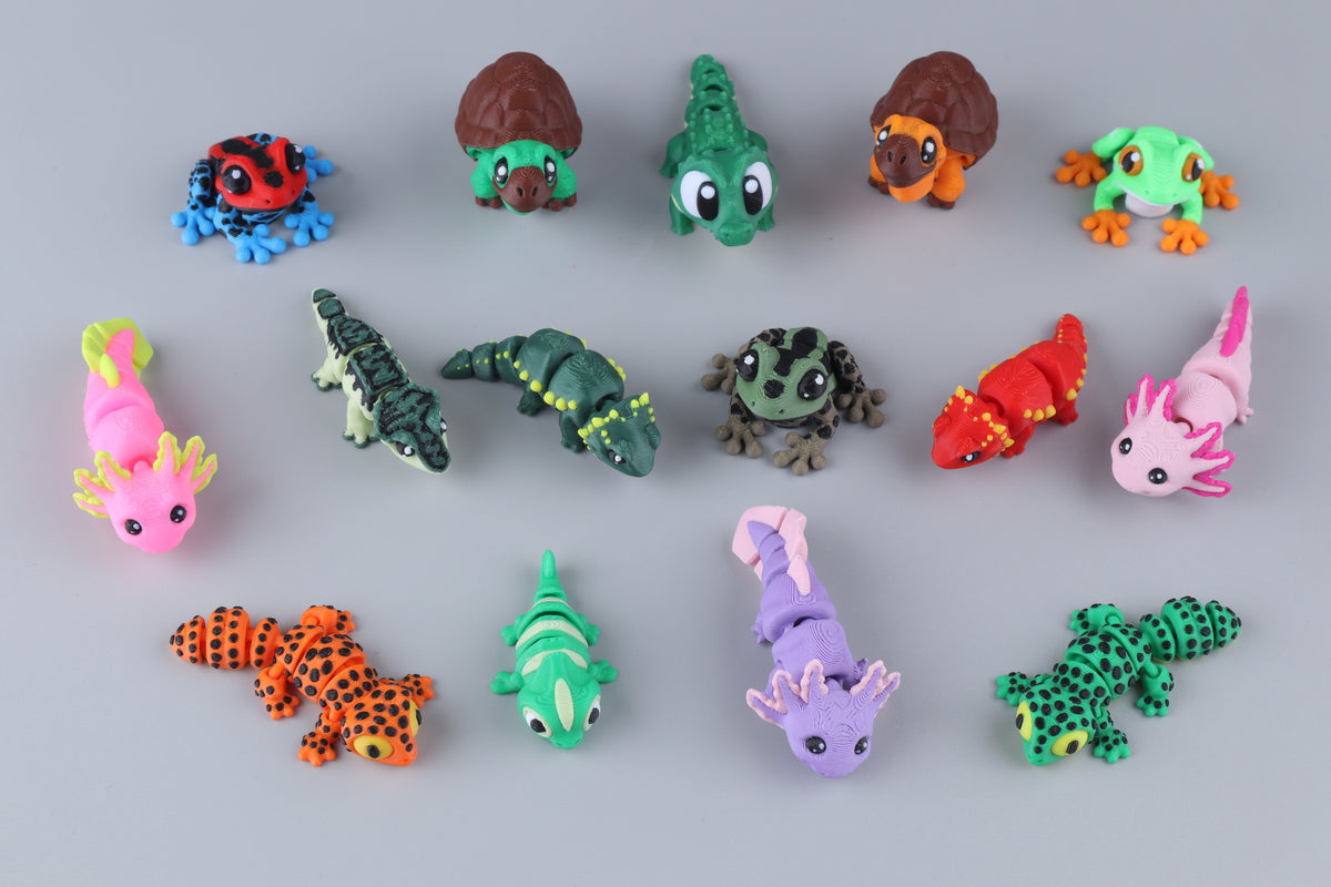 Juego de mini juguetes antiestrés de reptiles y anfibios impresos en 3D: regalo articulado como recompensa para el aula