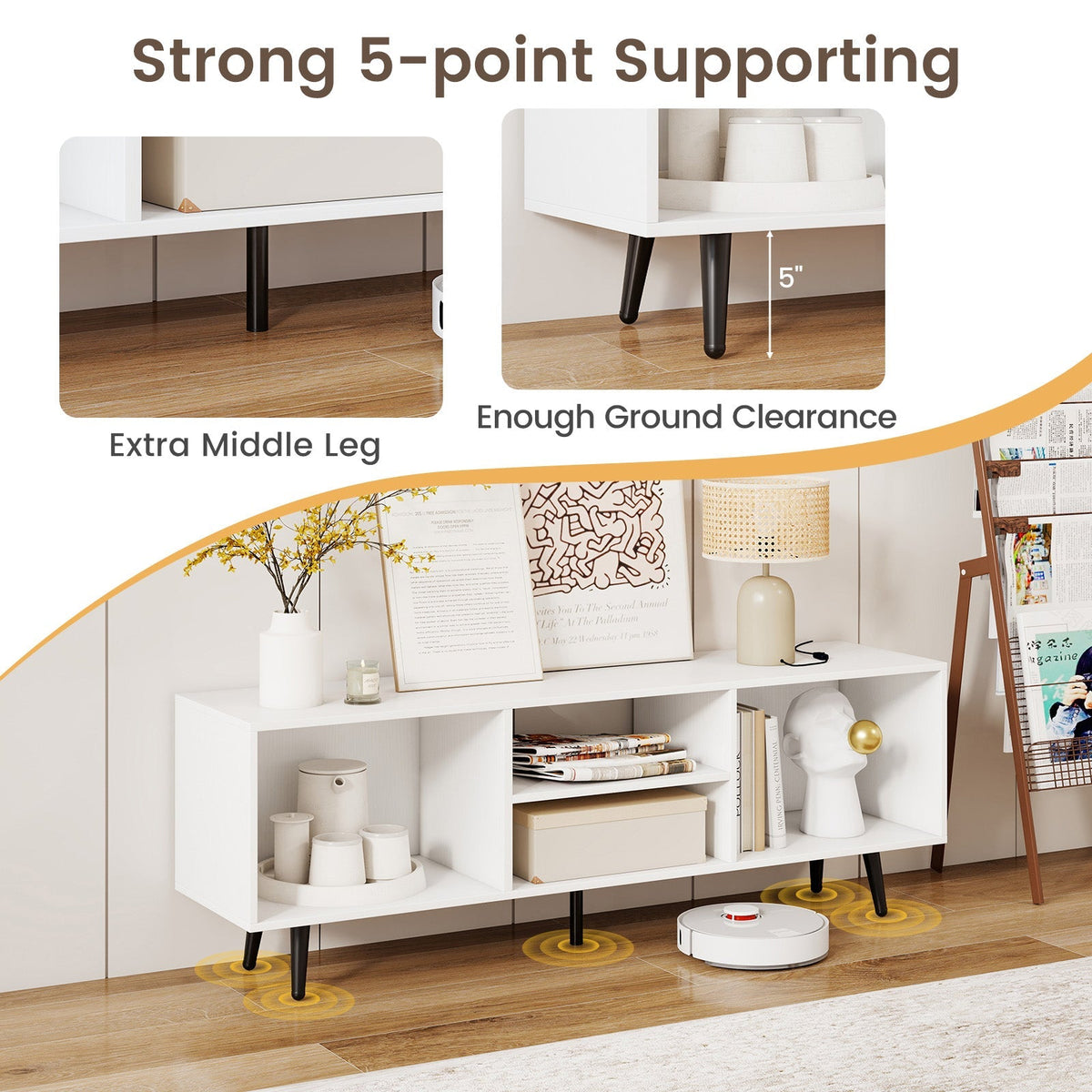 47.5 Inches TV Stand for 55-Inch TV with Compartments and Metal Legs