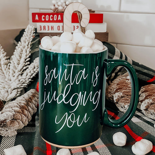 Santa's Judging You Naughty And Nice Ceramic Christmas Coffee Mug Red Or Green Double Sided