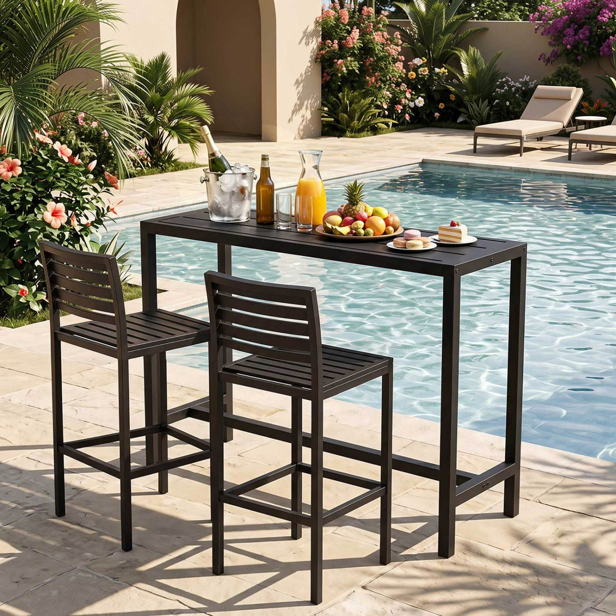 48/55 Inch Outdoor Bar Table with Waterproof Top and Heavy-duty Metal Frame