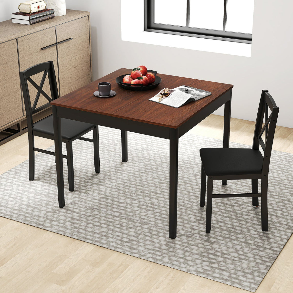 3-Piece Dining Table Set Wooden Square Kitchen Table for 2 People