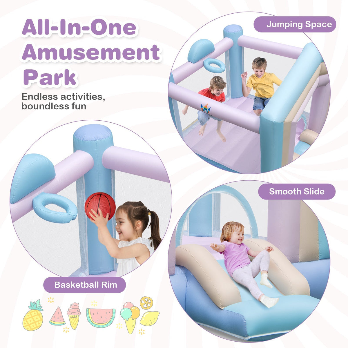 Castillo hinchable infantil con tobogán y aro de baloncesto, con soplador de 480W para fiestas