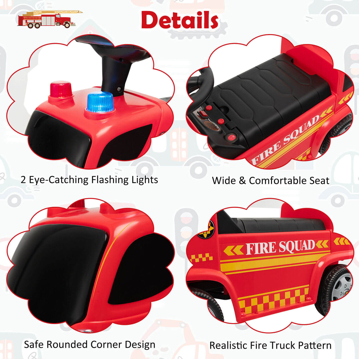 Camión de Bomberos Correpasillos para Niños con Escalera, Burbujero y Faros Delanteros - Rojo