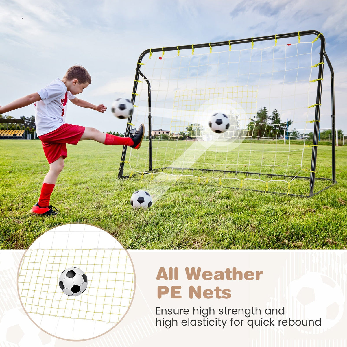 Rebotador de fútbol 2 en 1 para niños y portería de fútbol con altura ajustable