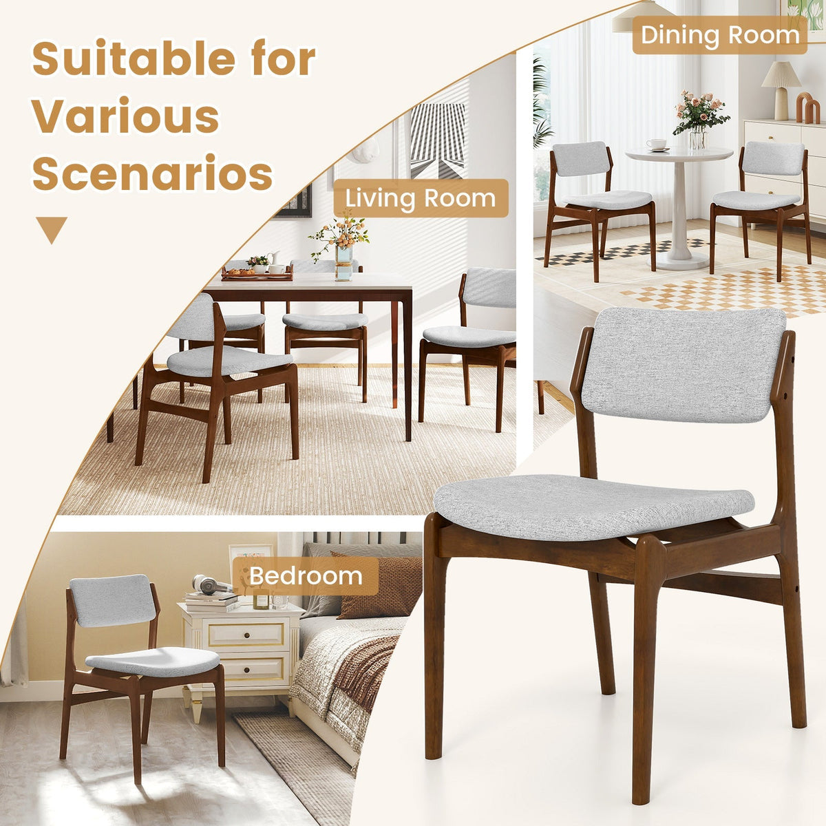 Modern Padded Dining Chairs with Rubber Wood Legs Set of 4-Brown
