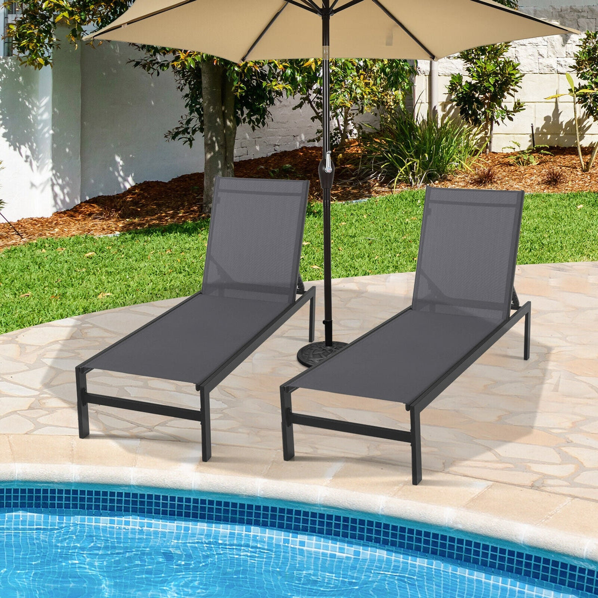 6-Position Chaise Lounge Chairs with Rustproof Aluminium Frame