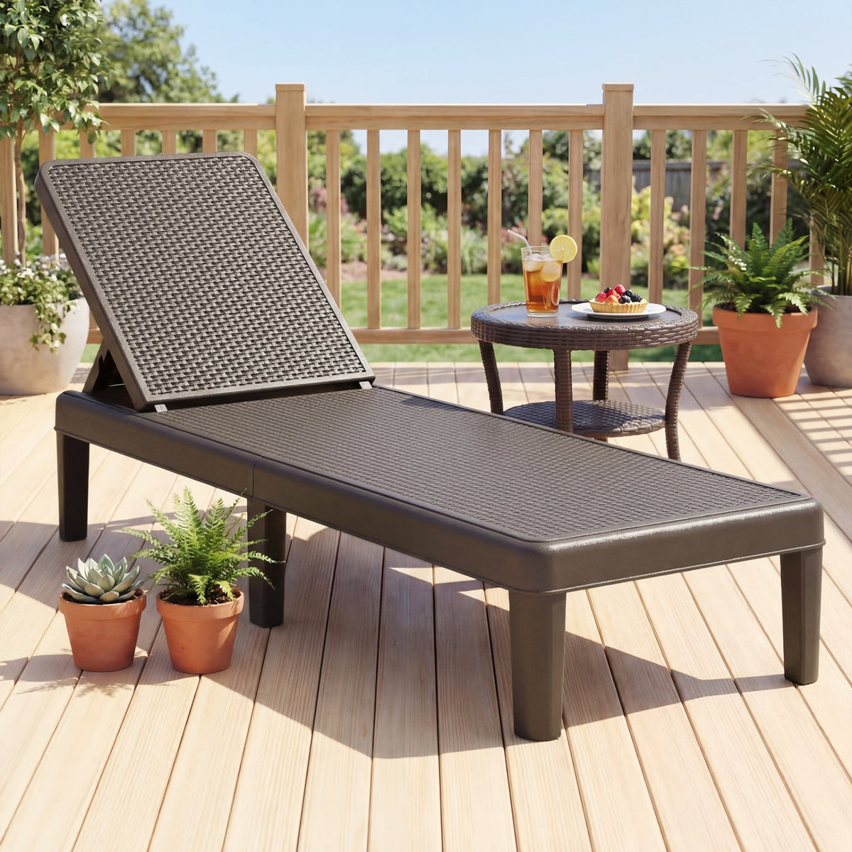 Outdoor Chaise Lounger Chair with Waterproof Rattan Textured PP Surface and 330 lbs Capacity