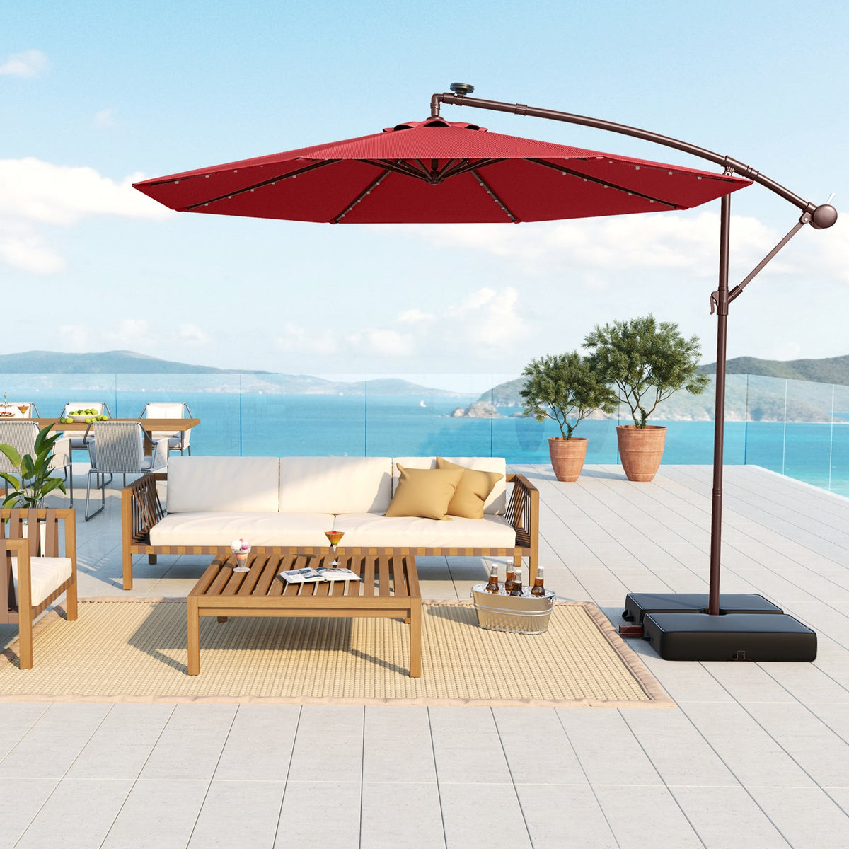 Sombrilla de patio de 10 pies, tipo parasol voladizo lateral con 40 luces solares