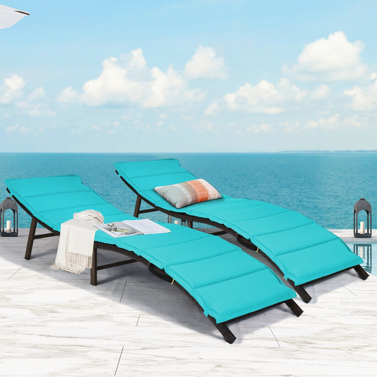 2Pcs Folding Patio Lounger Chair