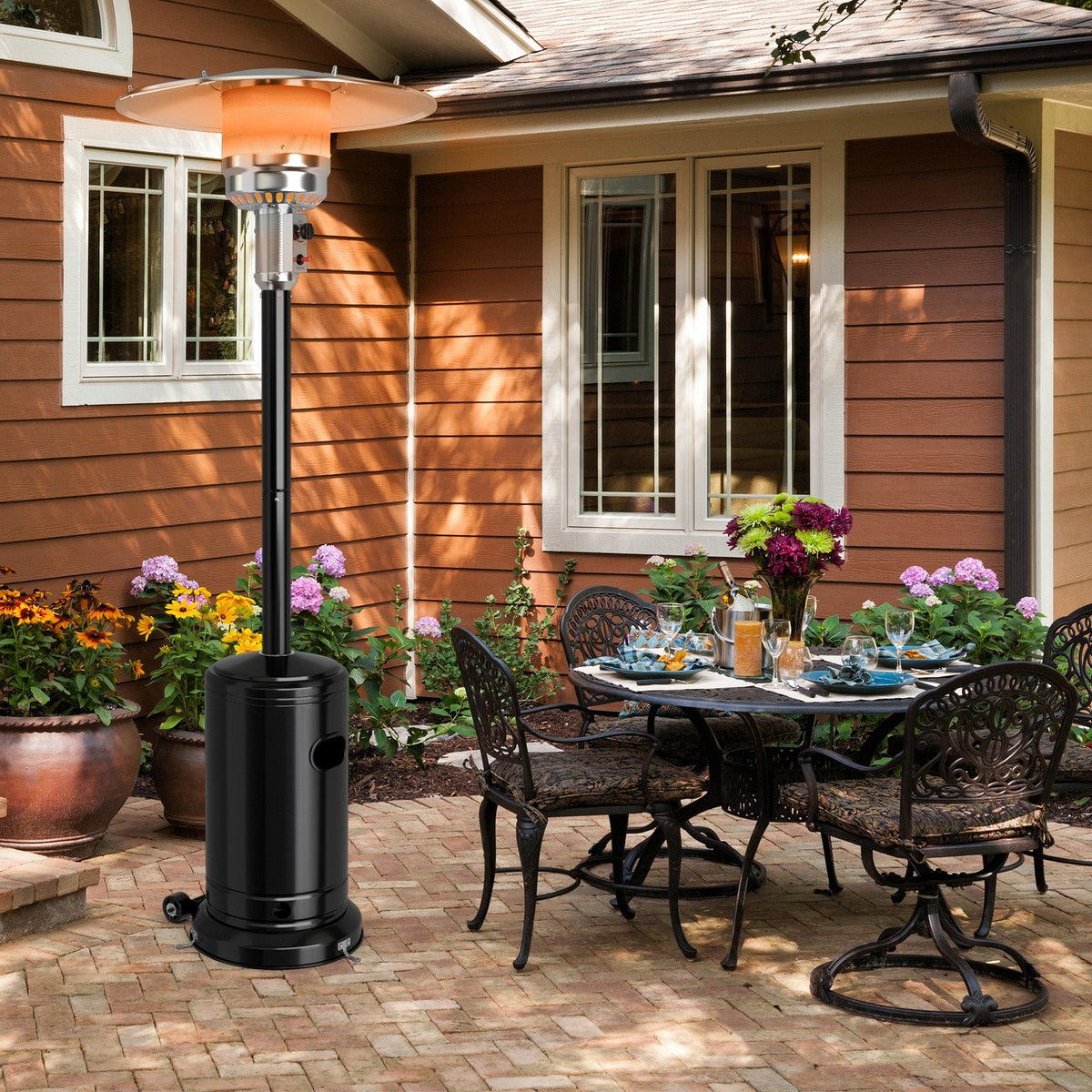 Calentador de patio de propano de acero inoxidable de 50000 BTU con protección antivuelco