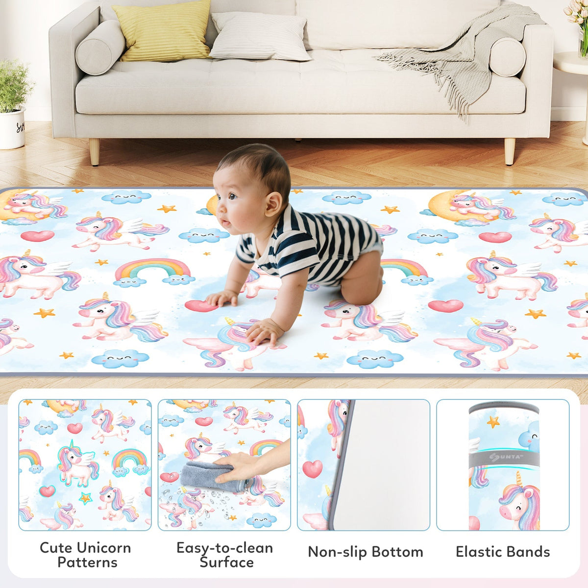 One-Piece Reversible Roll Up Soft Foam Activity Mat for Toddlers