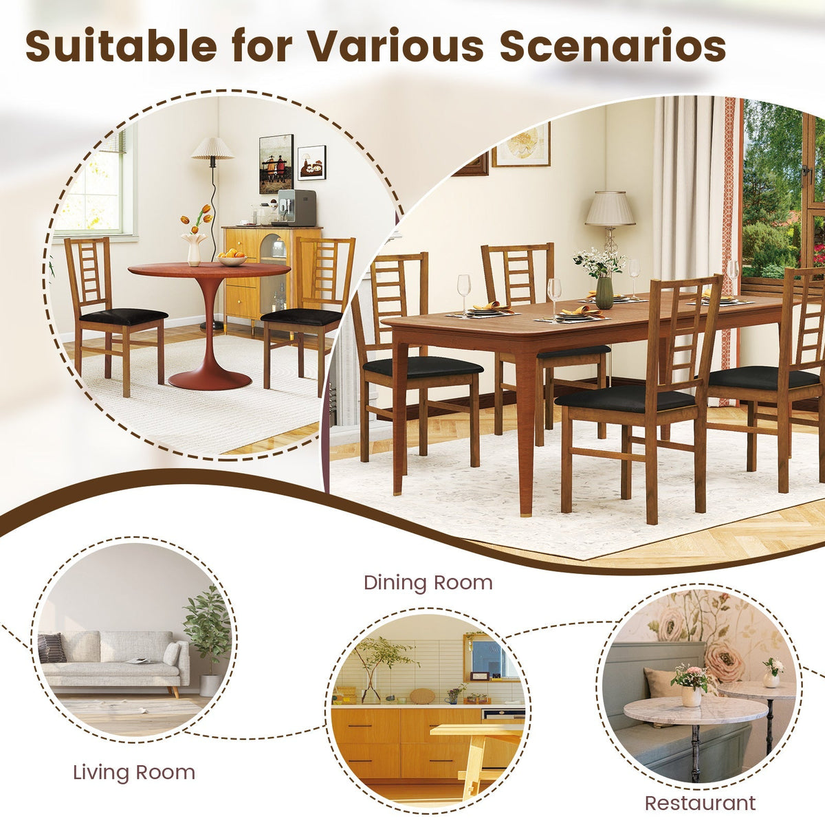 PU Leather Upholstered Wood Dining Chairs Set of 4