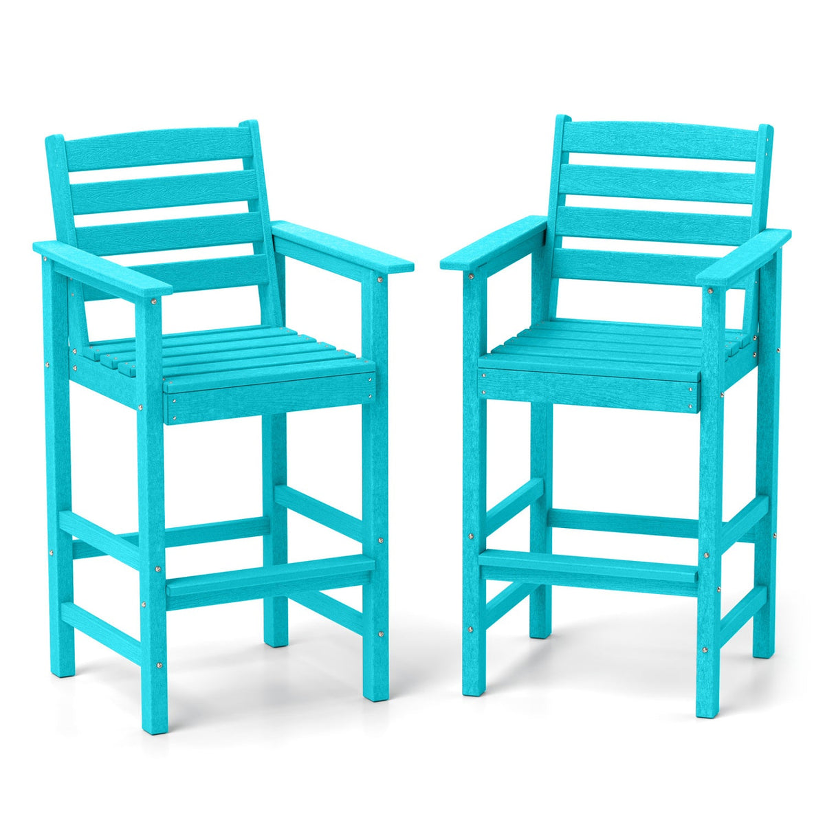 Patio HDPE Adirondack Bar Chairs Set of 2 with Wide Armrests