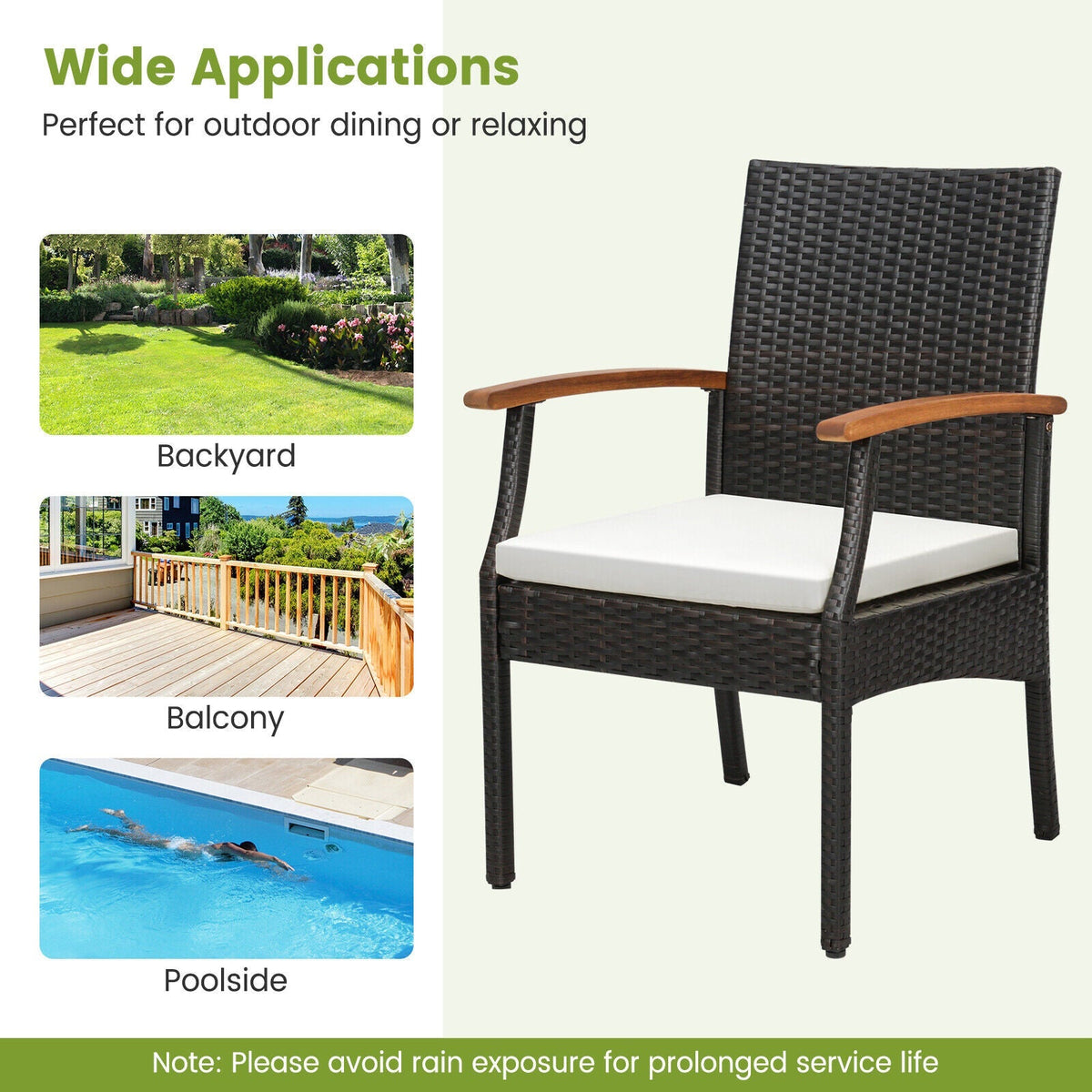 5 Pieces Patio Wicker Cushioned Dining Set with Wood Armrest and Umbrella Hole