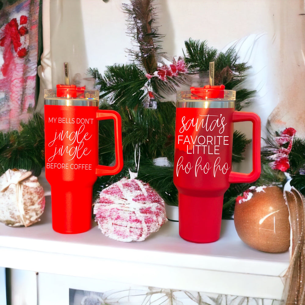 40oz Insulated Coffee Mug With Handle Lid Straw Funny Holiday Jingle Quote