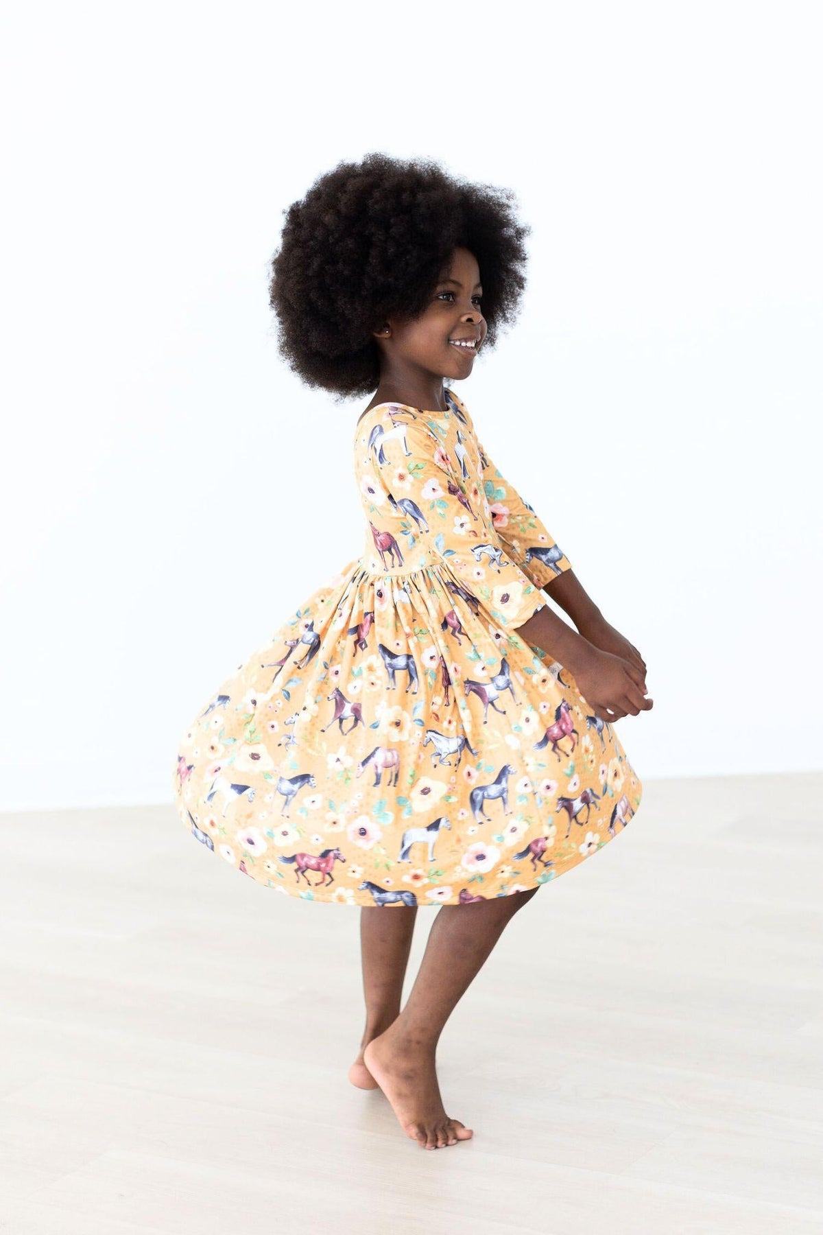 Ponies & Poppies 3/4 Sleeve Pocket Twirl Dress
