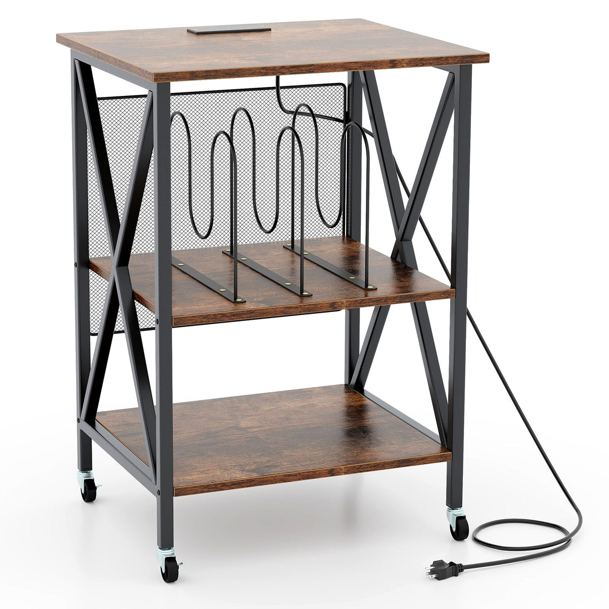 Mid-Century Record Player Stand with Built-in Charging Station
