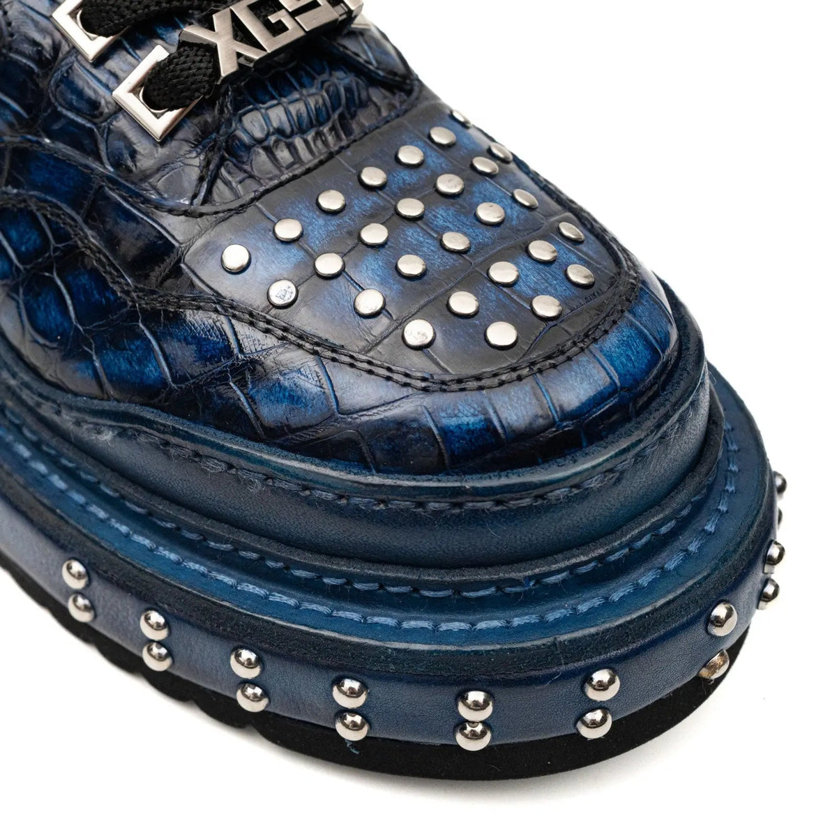 Blue Studded Crocodile Leather Sneakers