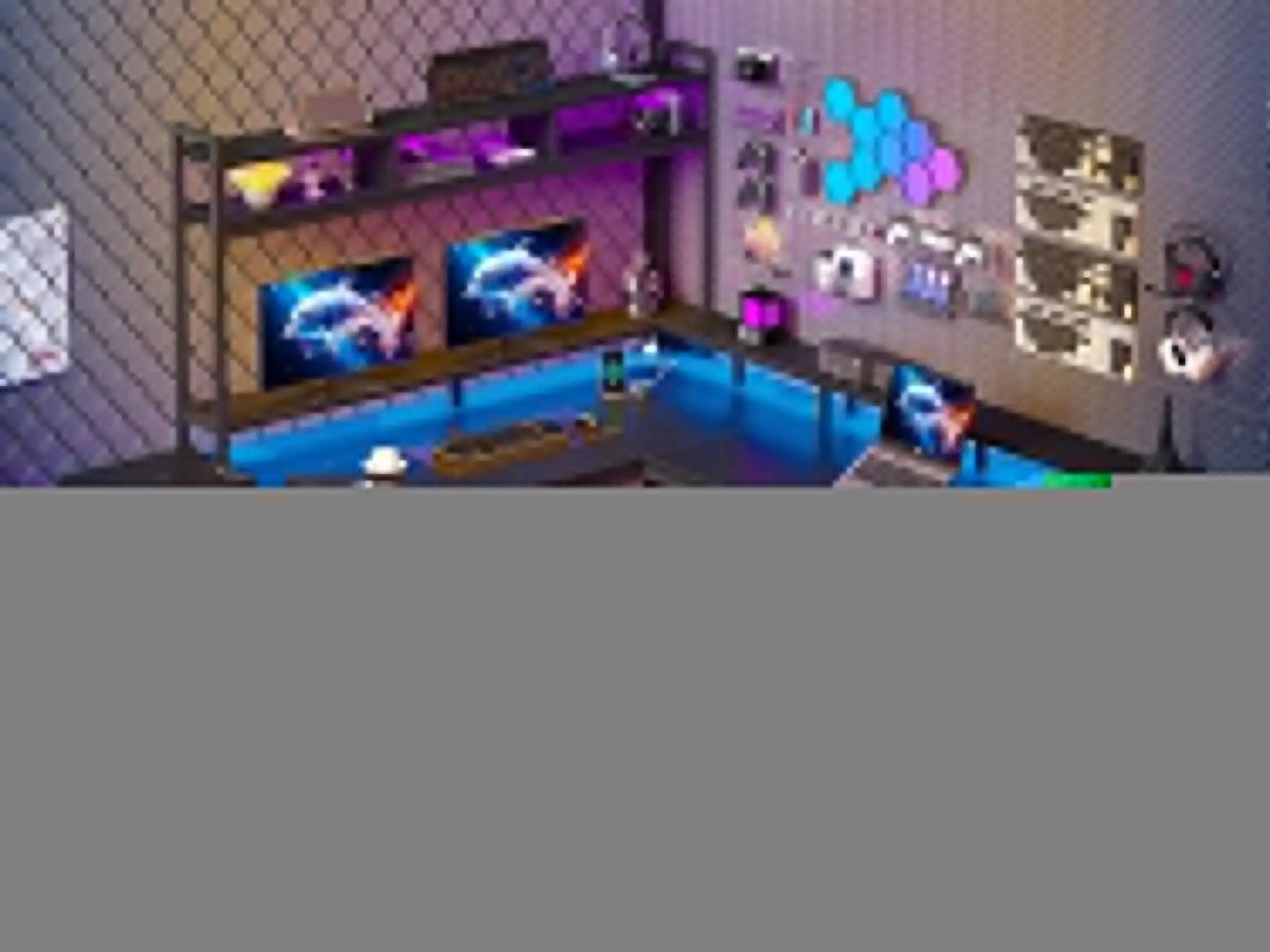 64 x 60 Inches L Shaped Desk with Hutch and Drawers, Gaming Desk with Power Outlet & Monitor Stand & LED Lights, Corner Desk