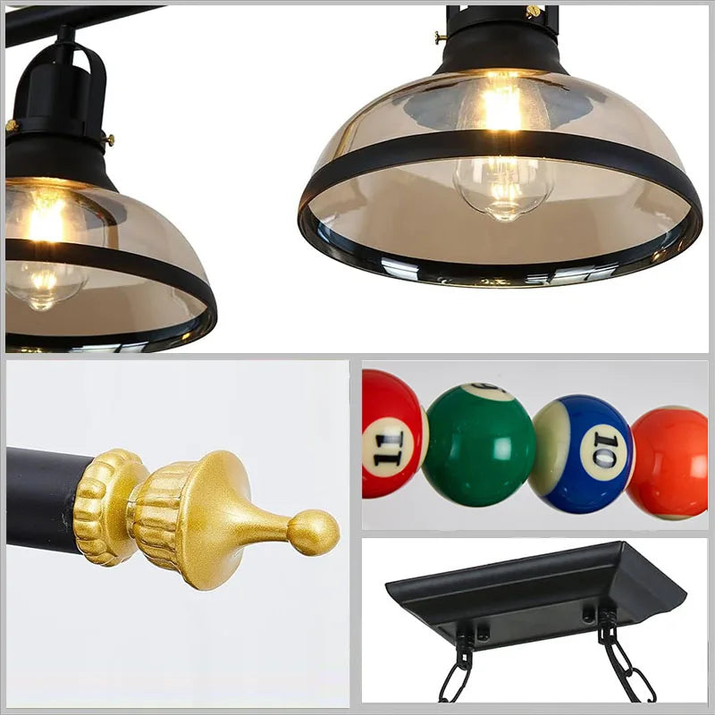 Retro Billiard Pendant Lamp LED with 3 Glass Shades Adjustable chandelier Dining Table For Bar Indoor Industrial Decor Lights