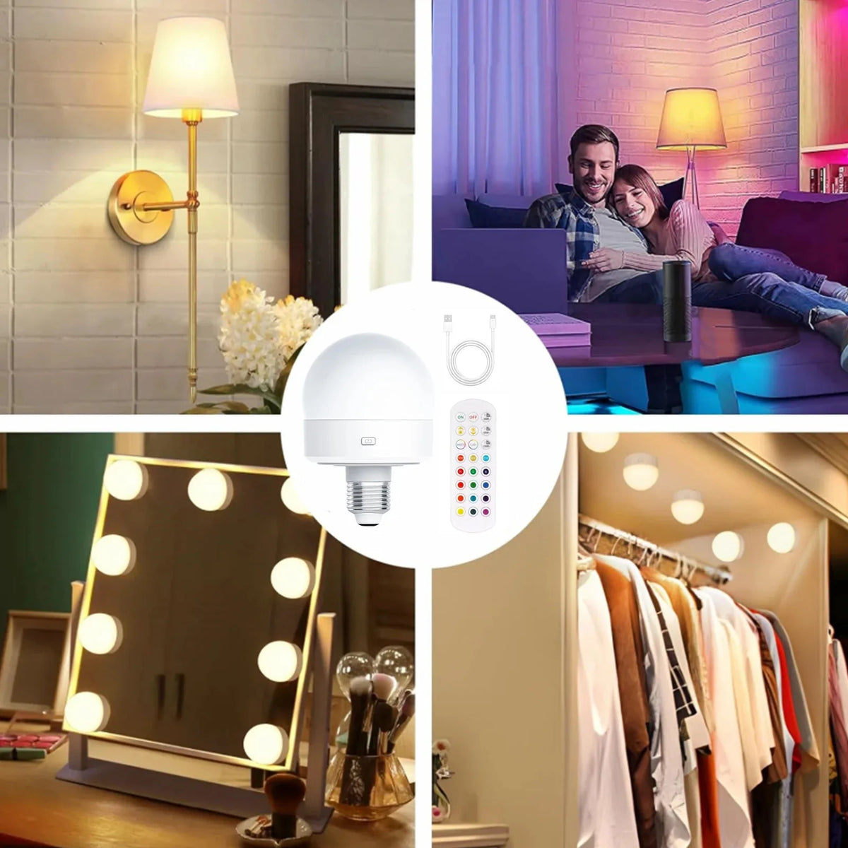 LED Rechargeable Light Bulbs Remote Control Battery Operated Light Bulb with Timer, Dimmable, 3 Color Temperatures