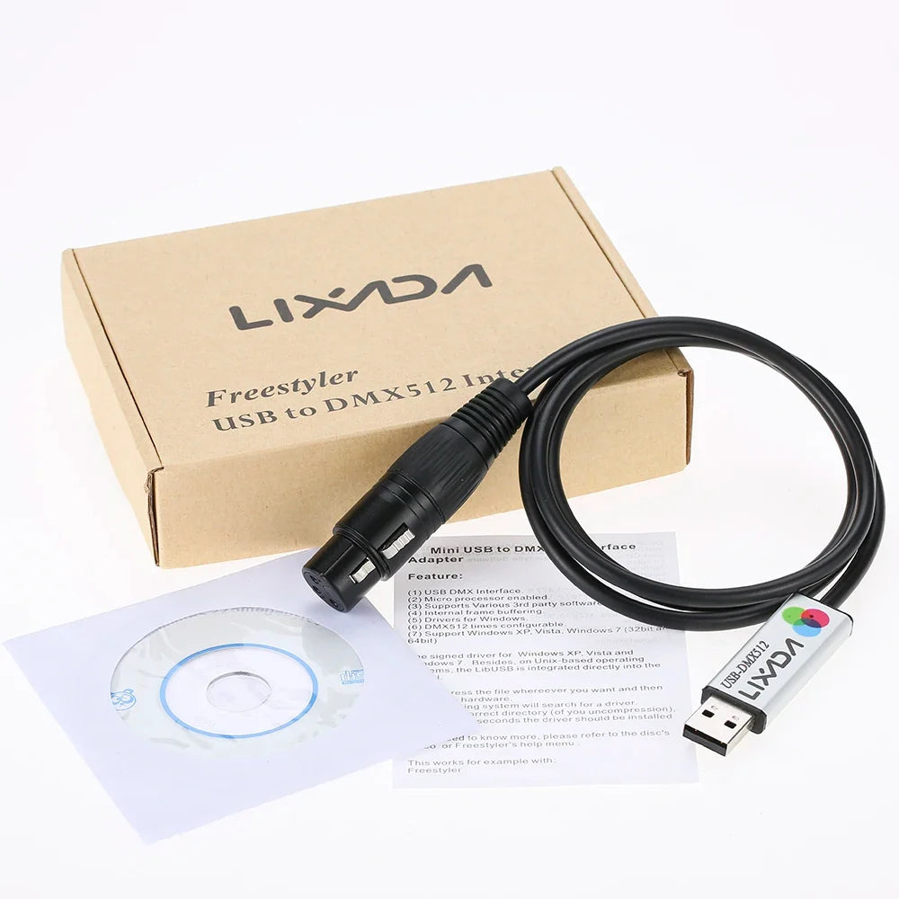 Lixada USB Lighting Console USB to DMX Interface Adapter LED DMX512 Computer PC Stage Lighting Controller Dimmer