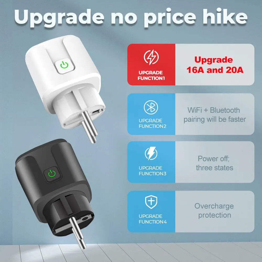 Smart Socket WiFi EU Plug 20A With Power Monitoring Timer Home Outlet Support Google Alice SmartThings Alexa