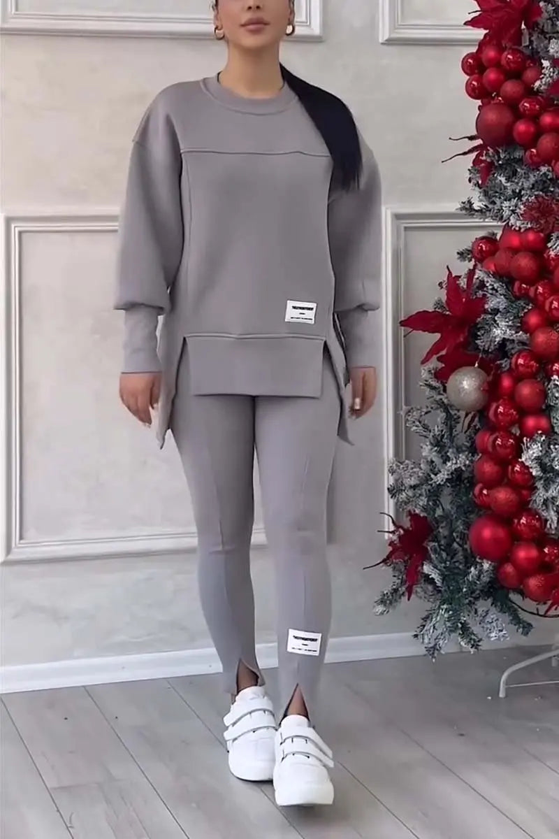 2pcs Women Sport Suit Hoodie Sweatshirt Winter Loose Irregular Top + Leggings Pant Casual Jogger Outfit Sports Two-piece Set