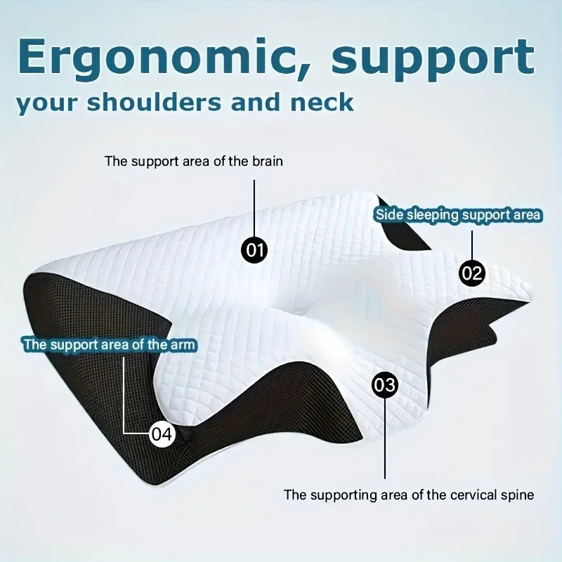 New 2 in 1 Ergonomic Neck Horn Pillow for Side Back Stomach Sleepers Contoured Design Shoulder Relaxation Soft Yet Firm Support