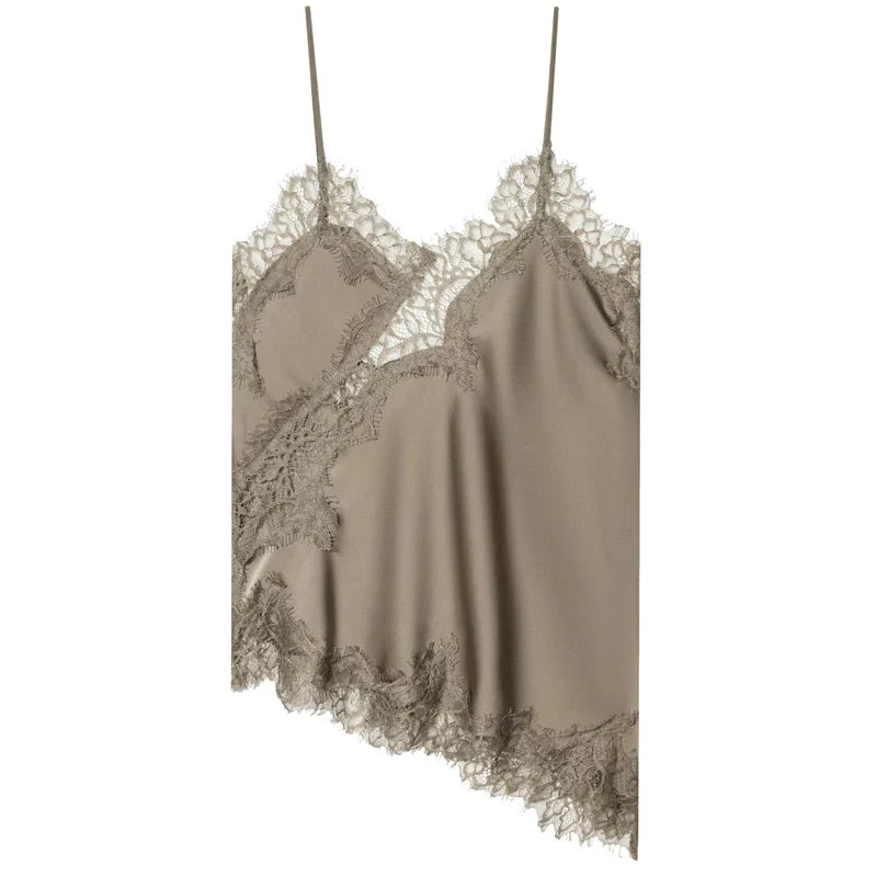 HXAO Lace Asymmetrical Top Women Tanks & Camis Summer 2025 Black Slip Sleeveless Top Ladies y2k Backless Off Shoulder Camisole
