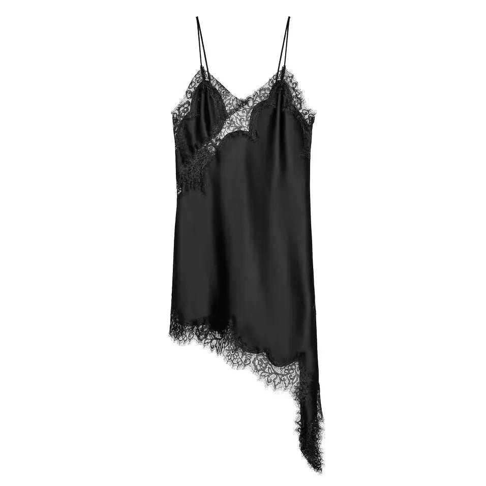 TFMLN Women Sexy Lace Splicing Dresses Summer Solid Sleeveless Asymmetry Dress Backless Slim Women's Party Sling Mini Dress