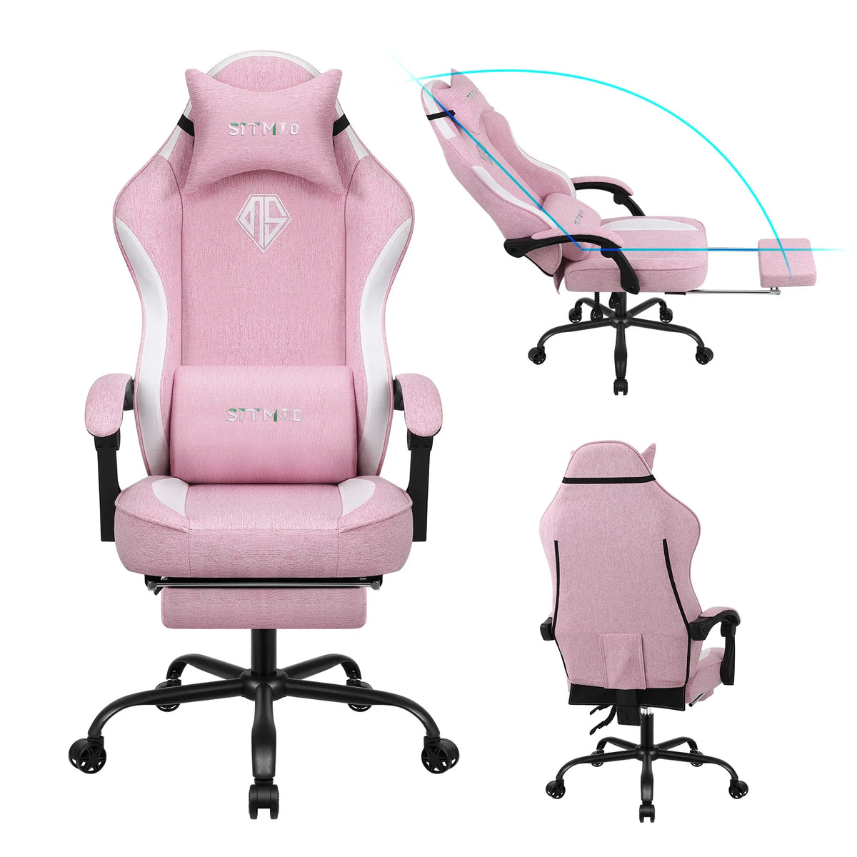 Silla gaming con ajuste de altura y giro de 360° - Silla de ordenador con reposapiés y soporte lumbar, reposacabezas para oficina o gaming