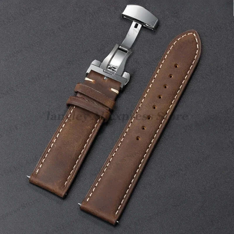 Amazfit Leather Watch Band Calfskin Strap with Butterfly Buckle Brown